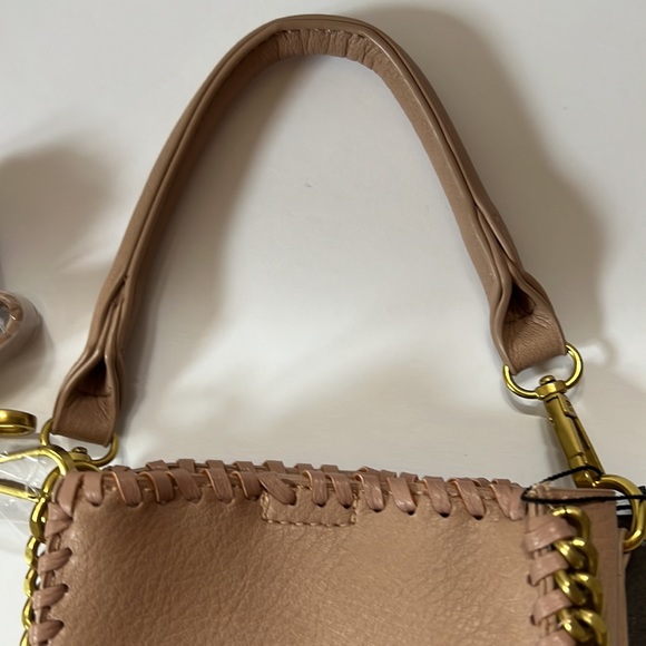 Street Level Tan Mini Tote Goldtone Chain Trim Detachable Hand & Shoulder Straps - Picture 6 of 11